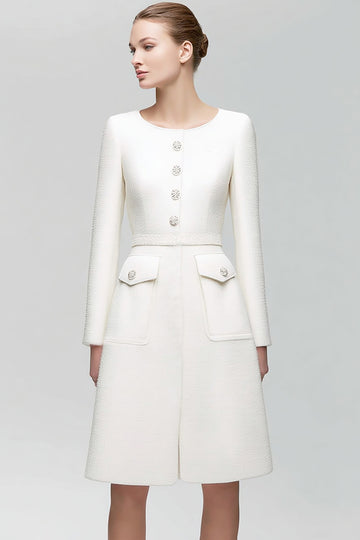 A Line Knee-Length Ivory Work Dress with Belt